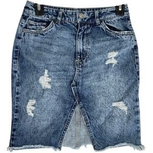 Divided by HM Denim Skirt Womens Size 4 Blue Slits 100% Cotton Distress Y2K